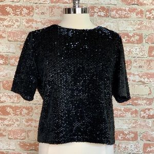 Ann Taylor Blouse Sequins Short Sleeve Top Party